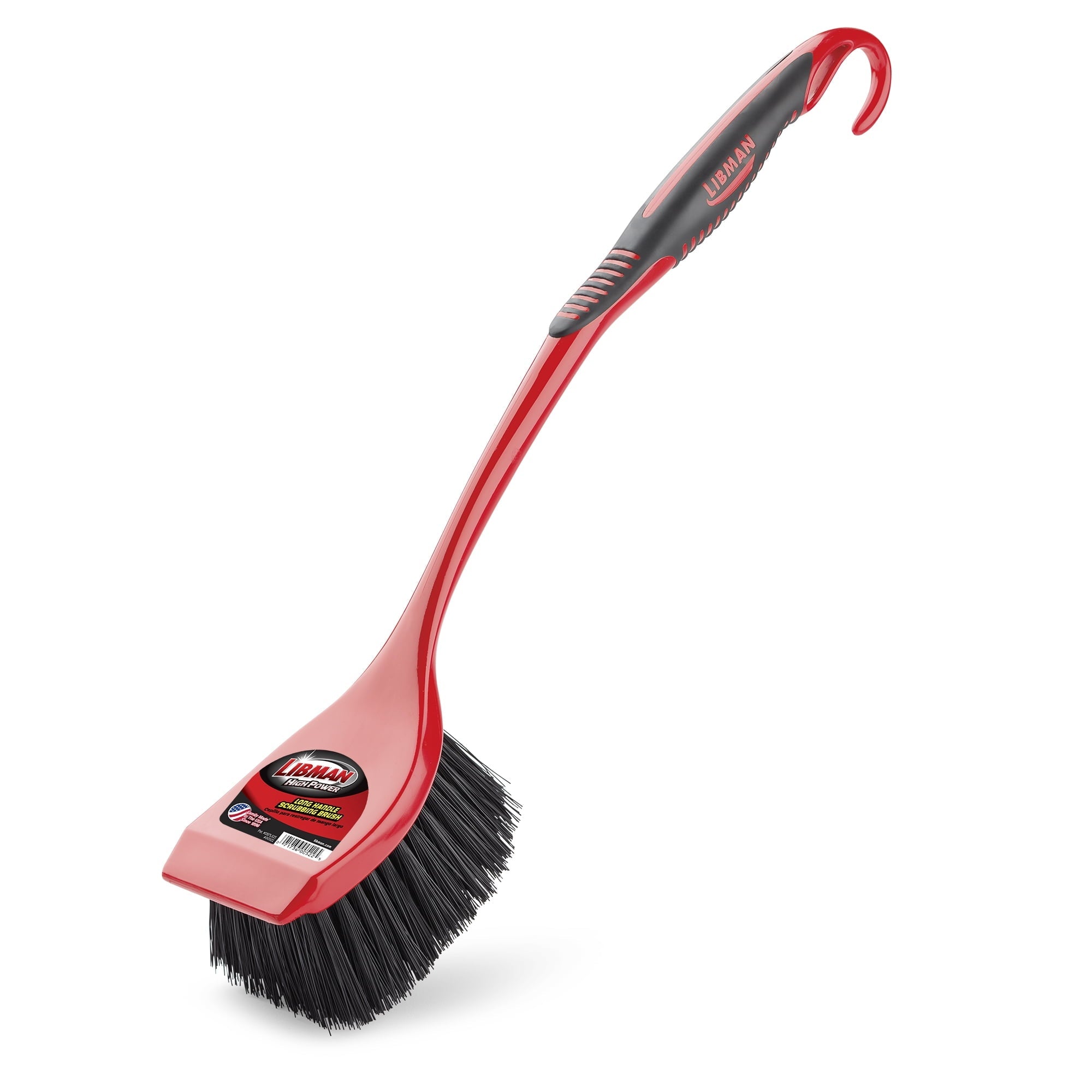 Libman Red All Purpose Scrub Brush with Scraper 13 in Long Handle and 2 in Recycled PET Fibers