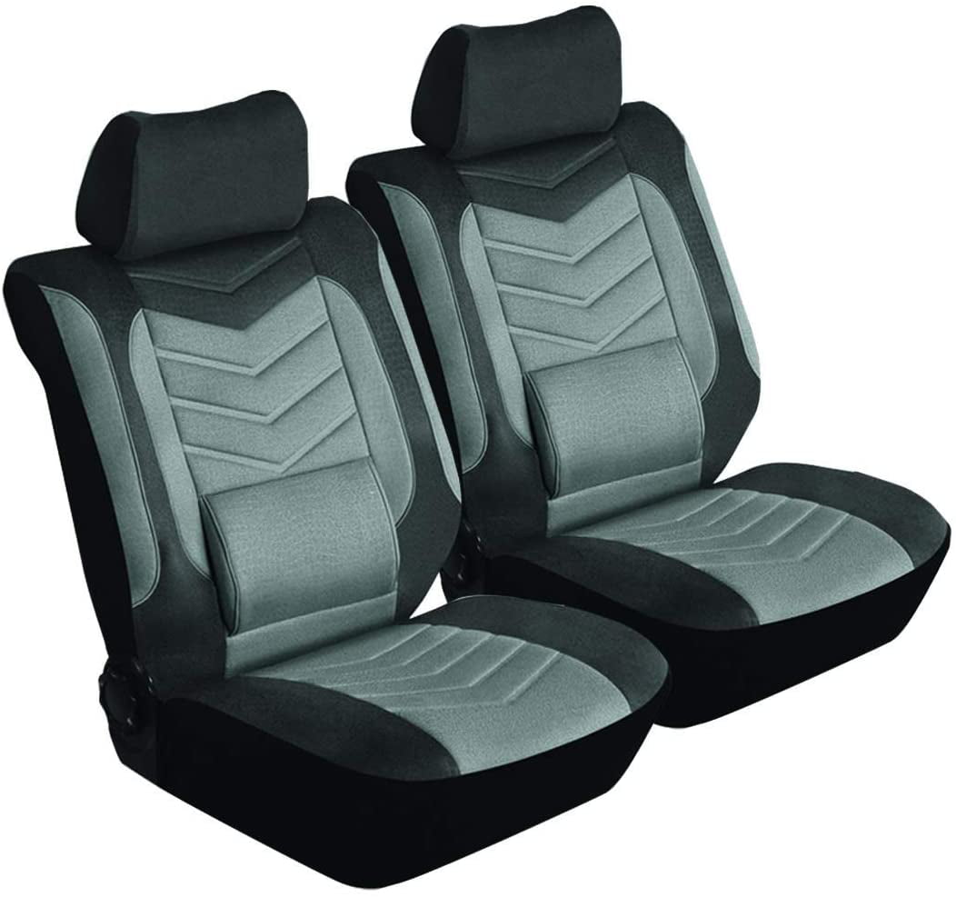 Grandeur Gray Car Seat Cover Set, Car Seat Protector, Interior Car Accessories, Front and Bench Seat Covers, Washable, Fabric, Spill Protectant, Stain Protectant, Easy Installation (Gray)