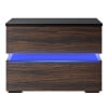 Hommpa High Gloss LED Nightstand Modern 2 Drawers Bedside Table Middle LED Light Black Night Stand with Remote for Bedroom