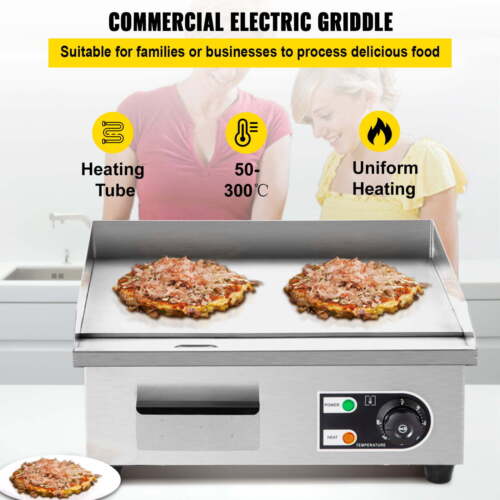 14" Electric Countertop Flat Top Griddle 110V 1500W Non-Stick Teppanyaki Grill