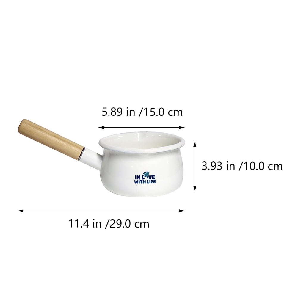 BESTONZON Enamel Pot Wooden Handle Cooking Pot Soup Pot Milk Pot Practical Baby Food Pot
