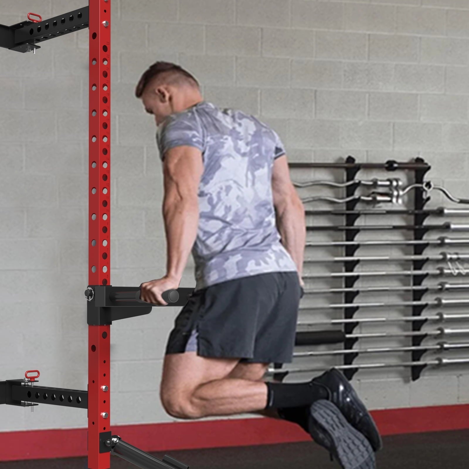 Mikolo Dip Bar Attachment For Power Rack,Fit 2.36’’ x2.36’’ Folding Power Squat Rack,600 Pounds Weight Capacity, Narrow & Wide Dips With Rubber Handle Grip