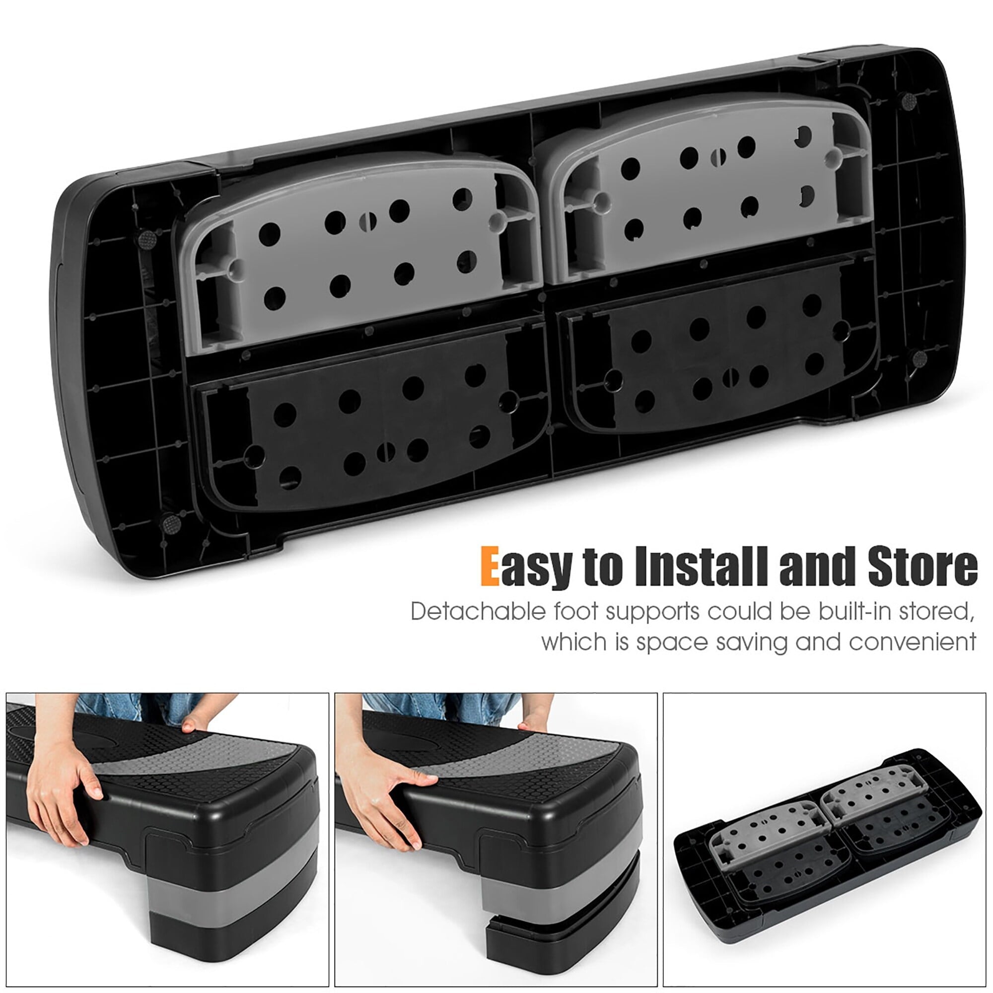 31'' Aerobic Exercise Stepper Cardio Trainer W/Riser Adjustable Height Grey