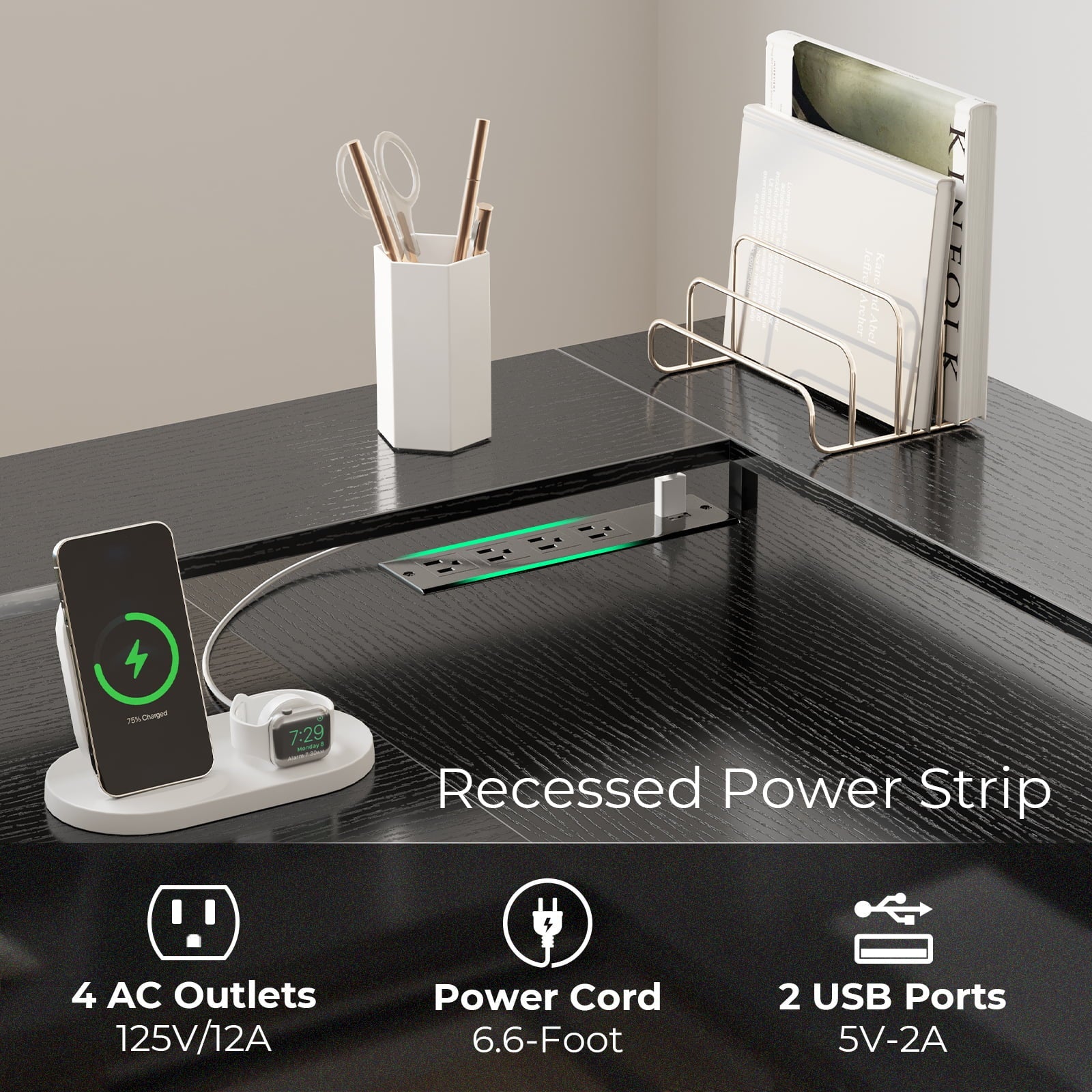 Huuger Gaming Desk with LED Lights & Power Outlets, L Shaped Desk Computer Desk with Storage Shelves, Fabric Drawer, Monitor Stand, Home Office Desk, Corner Desk, Black