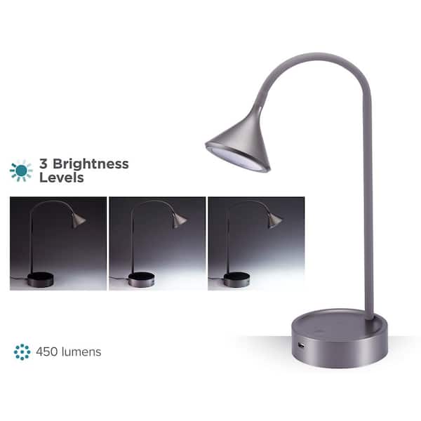 16 in. Gray Gooseneck LED Desk Lamp with 3 Brightness Levels