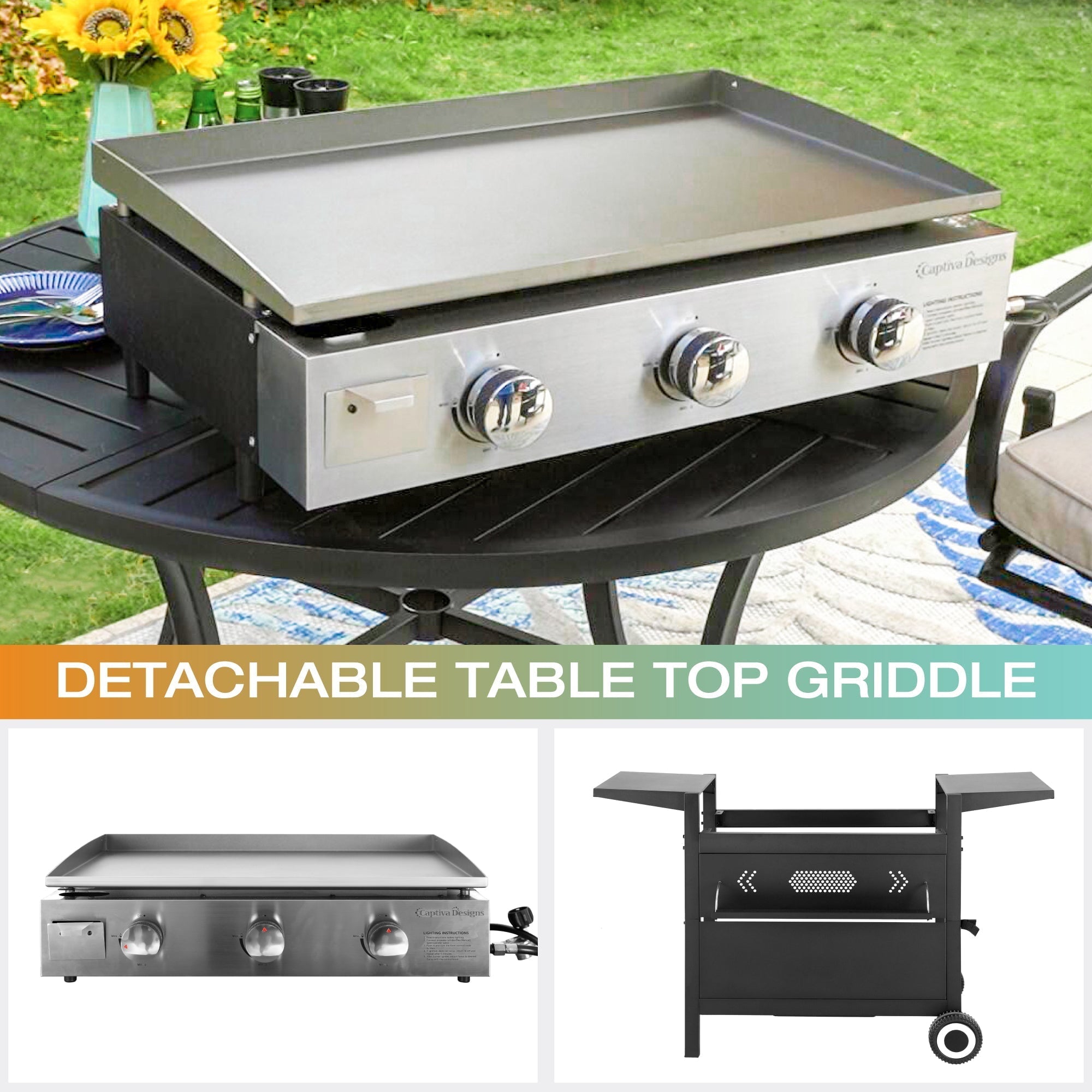 Sophia & William 3-Burners Gas Griddle Portable Flat Table Top BBQ Grill 33,000 BTU