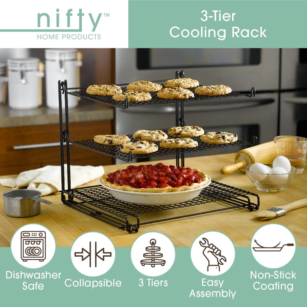 Nifty Solutions 3-Tier Cooling Rack – Non-Stick, Wire Mesh Design, Black