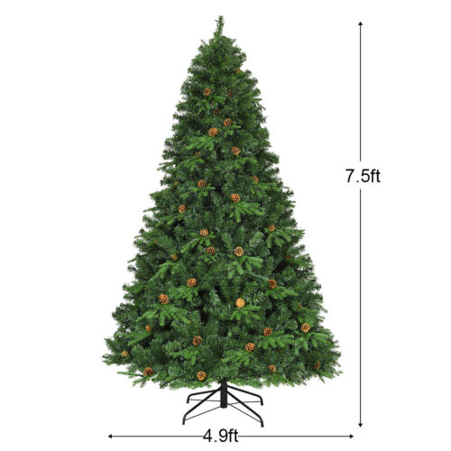 7.5Ft Pre-Lit Artificial Christmas Tree Hinged w/ 540 LED Lights & Pine Cones