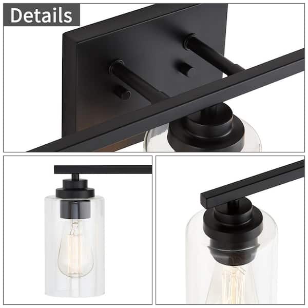 22 in. 3-Light Black Vanity Light with Clear Glass Shade