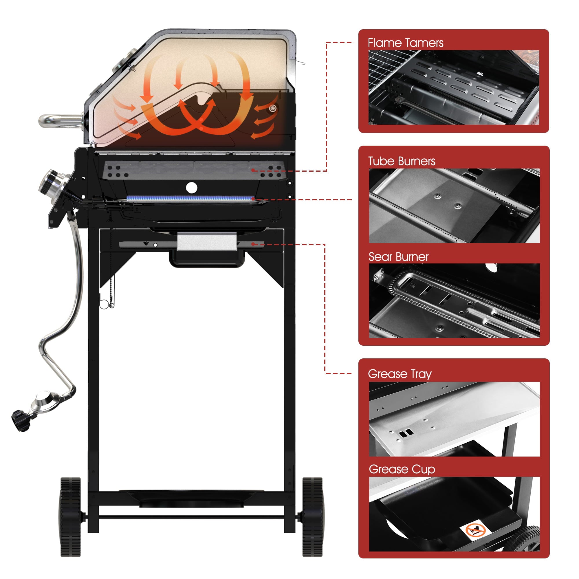 Gourmet GA5401T 5-Burner BBQ Liquid Gas Grill with Sear Burner and Side Burner, 64,000 BTU