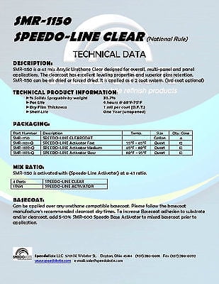 Clear Coat Acrylic Urethane, SMR-1150/1101-Q 4:1 Kit