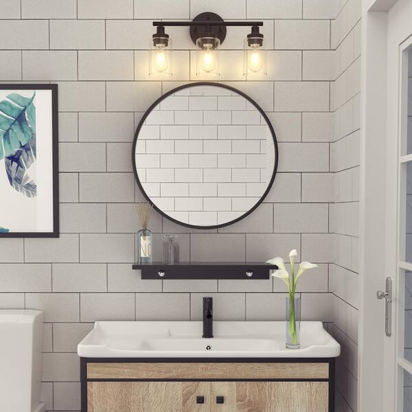 17 in. 3-Light Modern Matte Black Vanity-Light with Clear Glass Shade