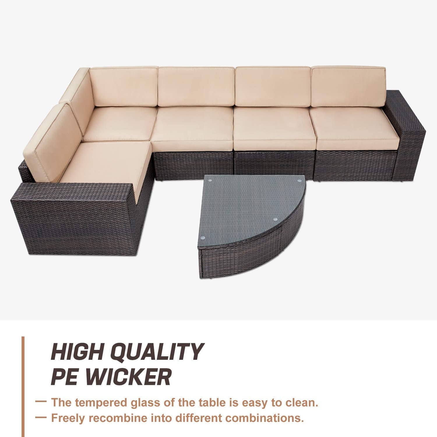 SUNCROWN 6-Piece Patio Furniture Set Outdoor Wicker Conversation Set with Wedge Table, Brown