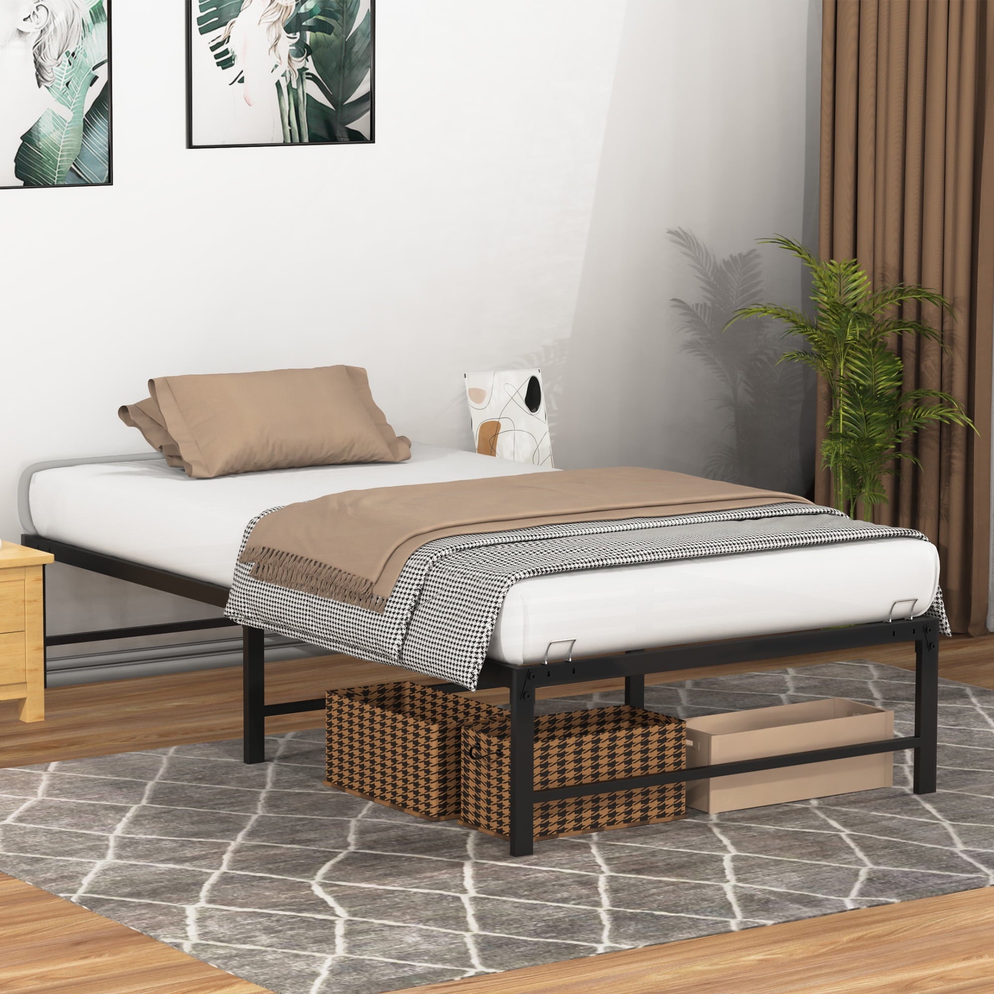 Nefoso Twin Bed Frames, 14 inch Tall Heavy Duty Metal Platform Bed Frame, No Box Spring Needed, Black