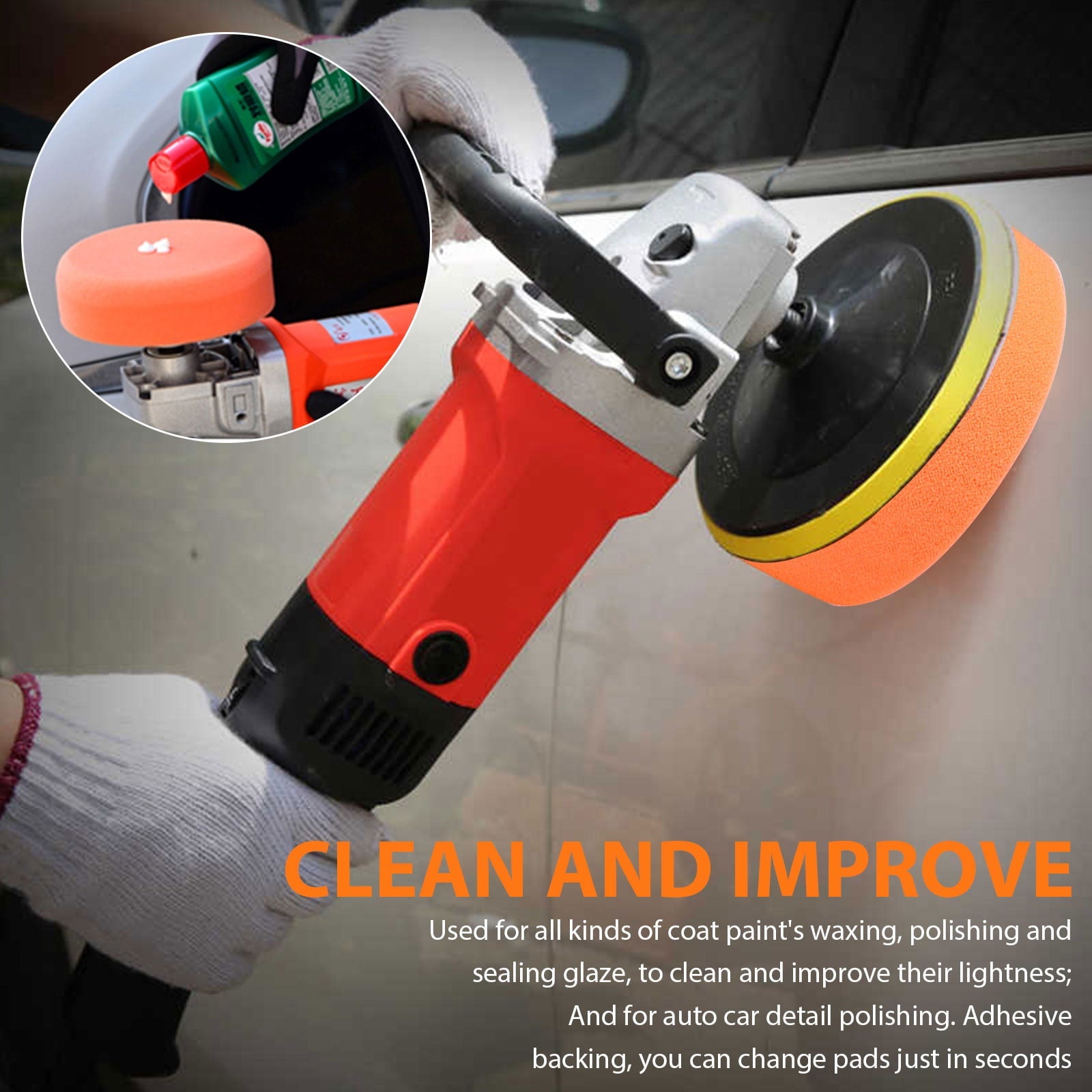 EEEkit 31pcs Car Polishing Sponge Pad Kit, Buffing and Polishing Kit with Waffle Foam,  Wool Grip Pads,  Backing Plates,  Drill Adapter,  Sanding Papers, Threaded Polisher Grip