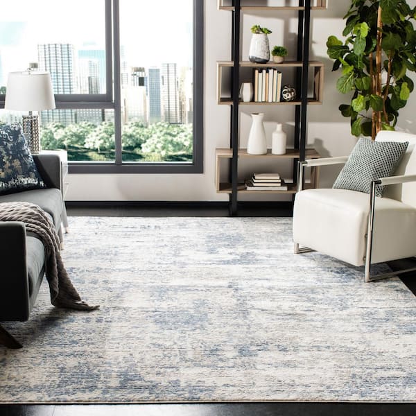 Amelia Ivory/Blue 9 ft. x 12 ft. Abstract Distressed Area Rug