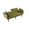 61 Inch Velvet Convertible Futon Sofa Bed, Upholstered Loveseat Sleeper Sofa with Rattan Arm and 6 Sturdy Legs, Tufted Folding Couch Sofa for Living Room, Bedroom, Beige