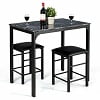 Costway 3 Piece Counter Height Dining Set Faux Marble Table 2 Chairs Kitchen Bar Black