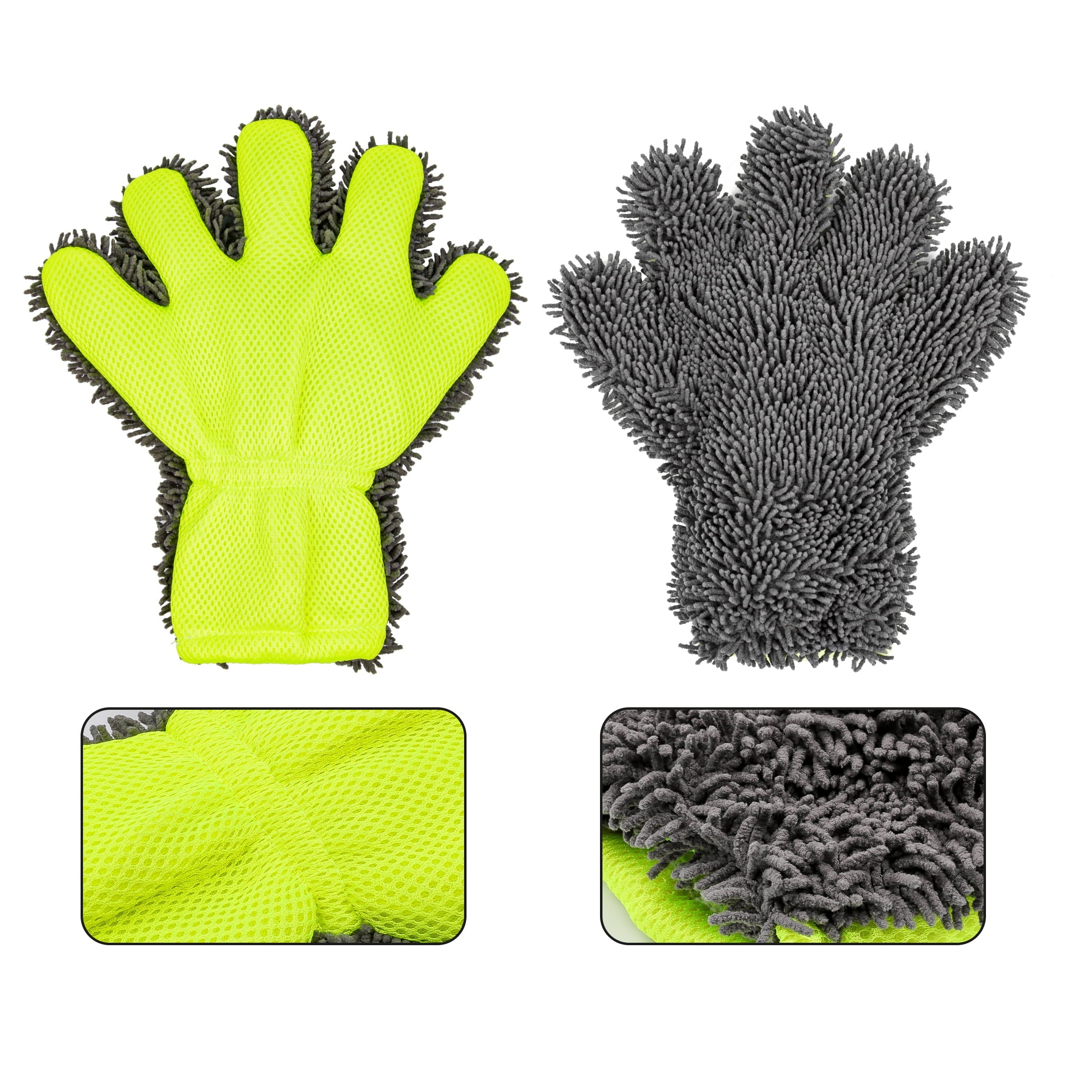2Pcs car wash glove,5-Finger Chenille Mitt,microfiber car wash mitt