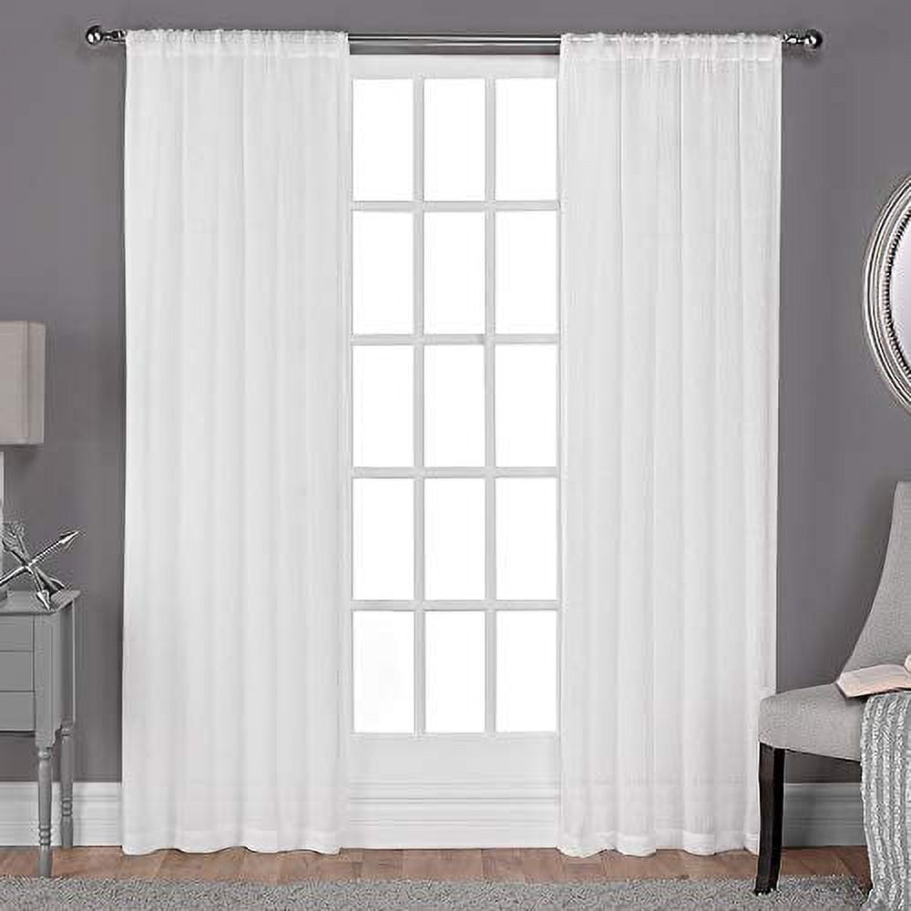 Exclusive Home Curtains Belgian Textured Linen Look Jacquard Sheer Rod Pocket Curtain Panel Pair, 50x84, Winter White