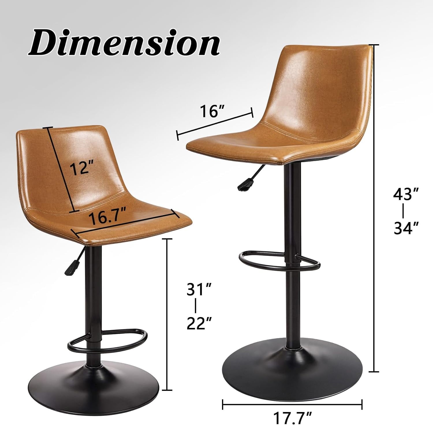 Waleaf Swivel Counter Height Bar Stools Set of 2,Adjustable PU Leather Dining Barstools with Footrest