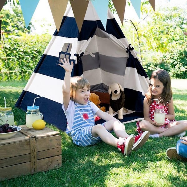 48 in. x 48 in. x 72 in. Natural Cotton Canvas Teepee Tent for Kids Indoor and Outdoor Playing (Set of 2-Piece)