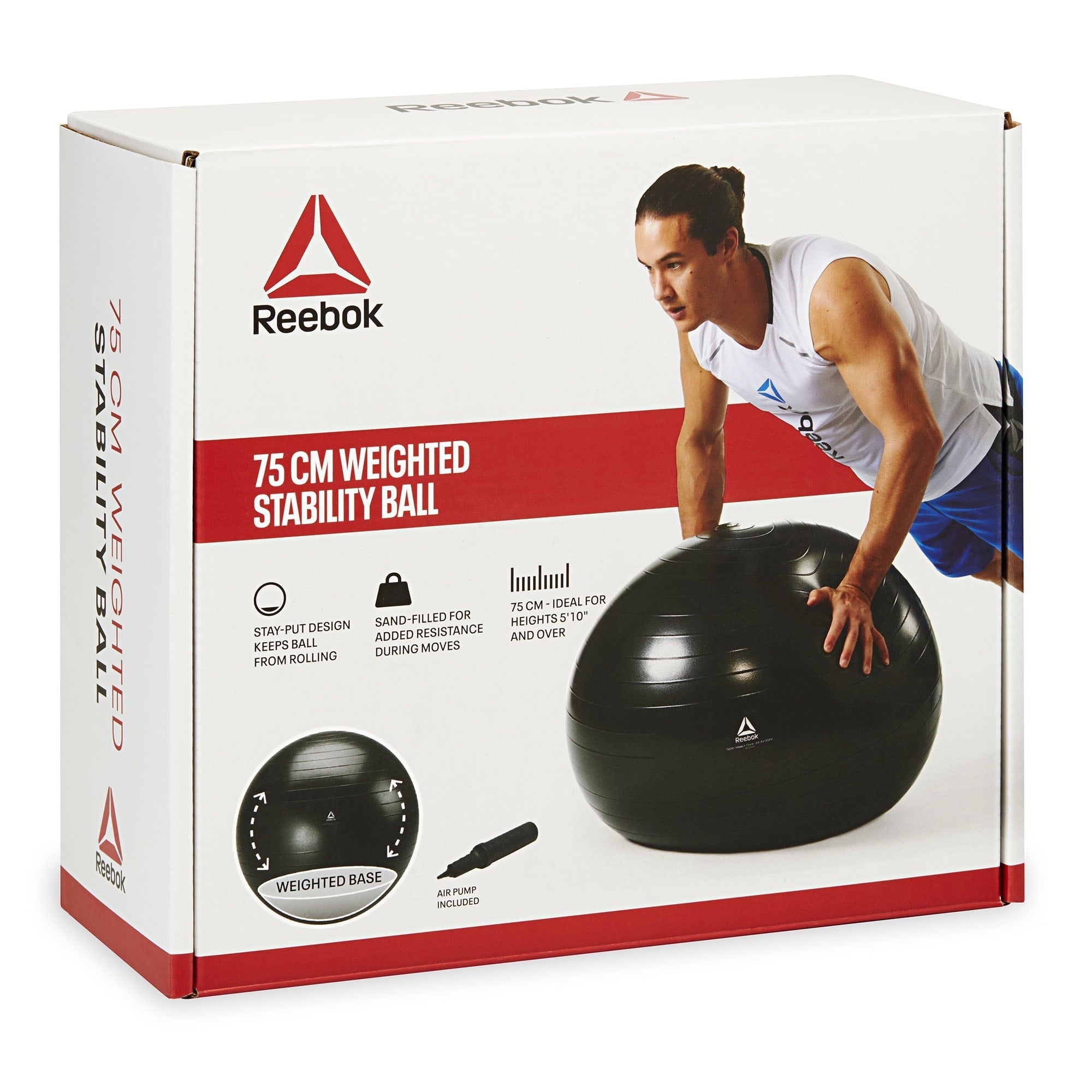 Reebok 75cm Large Weighted Stability Ball, Pump Included