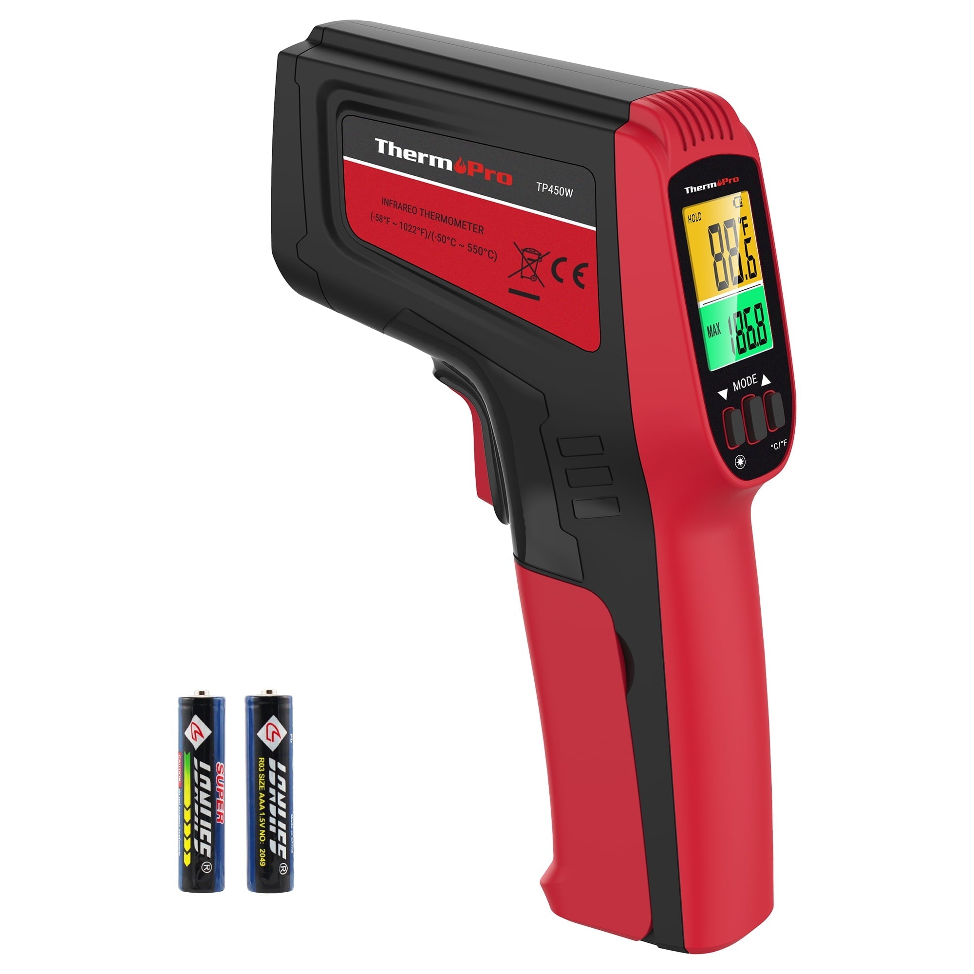 ThermoPro TP30W Digital Infrared Thermometer Gun Non Contact Laser Temperature Gun -58°F ~1022°F with Adjustable Emissivity & Max Measure