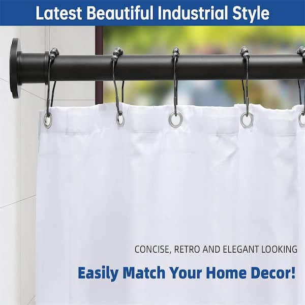43 in. Tension Mounted Stainless Steel Adjustable Heavy Duty Spring Bathroom Shower Curtain Rod in Matte Black