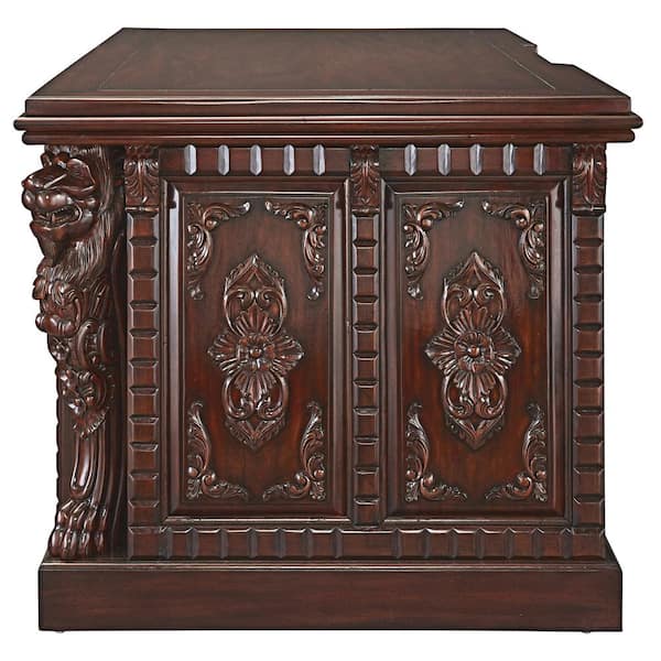 Lord Raffles Lion 63 in. Rectangular Mahogany Brown 5-Drawer Executive Desk