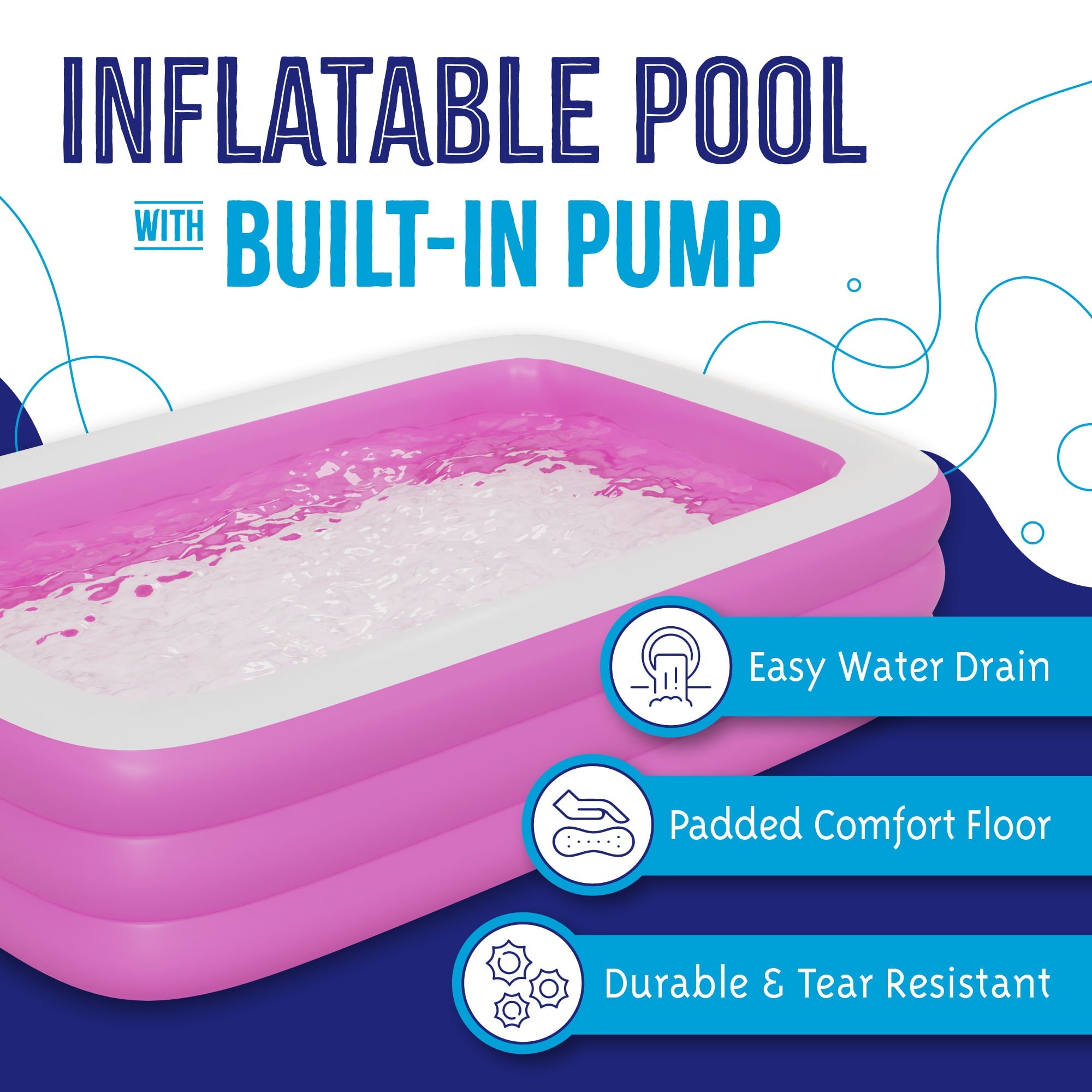 Inflatable Swimming Pool with Built-in Air Pump (Pink, Medium - 82.6