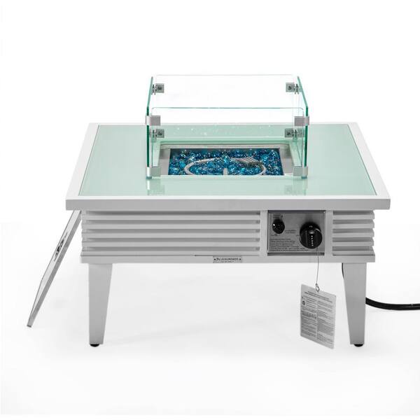 Walbrooke Modern White Patio Square Fire Pit Table with Aluminum Slats Frame