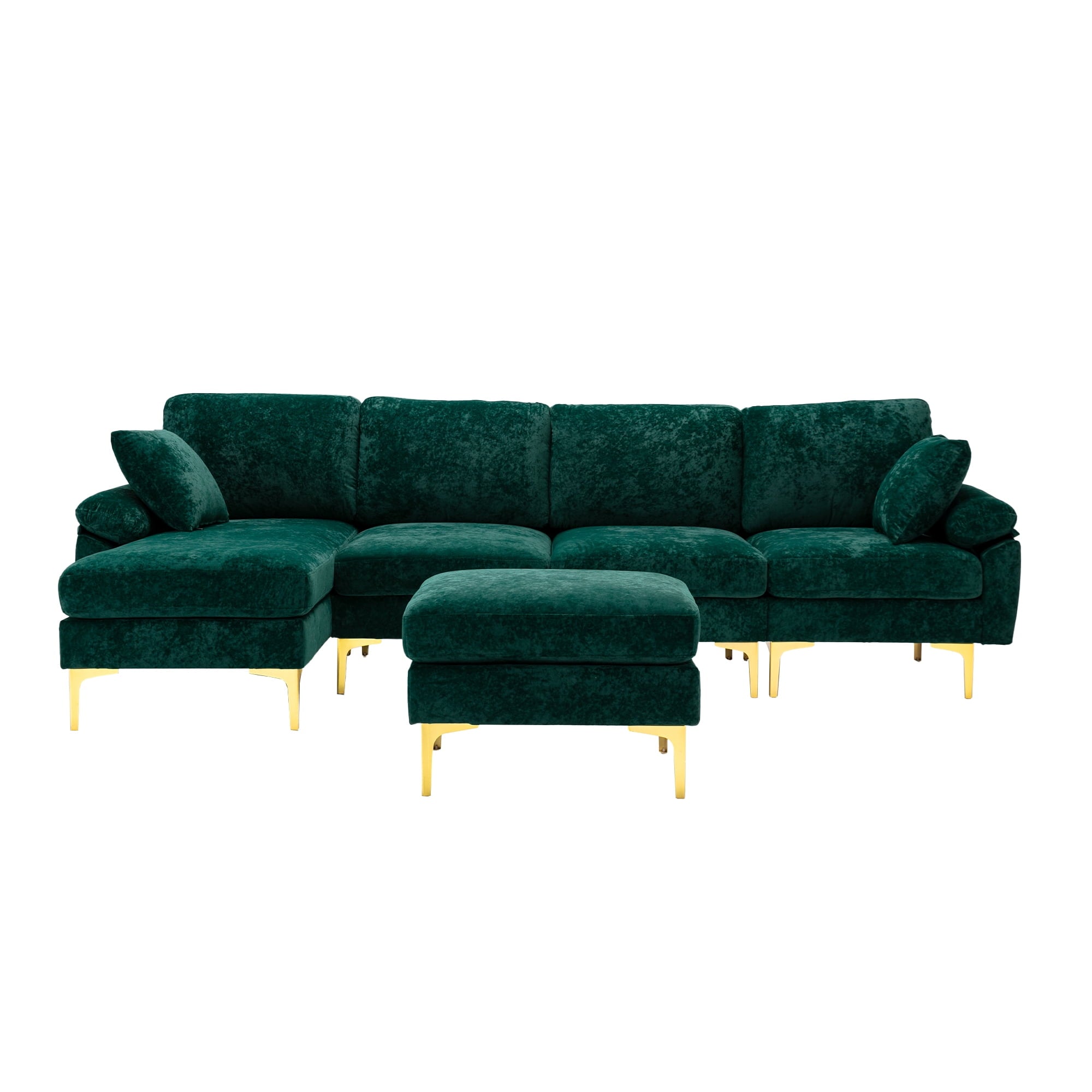 Convertible Sectional Sofa, Modern U-Shape Modular Couch, Living Room Sofa with Ottoman and 2 Small Pillows, Accent Sofa for Large Space, Apartment and Office, Emerald