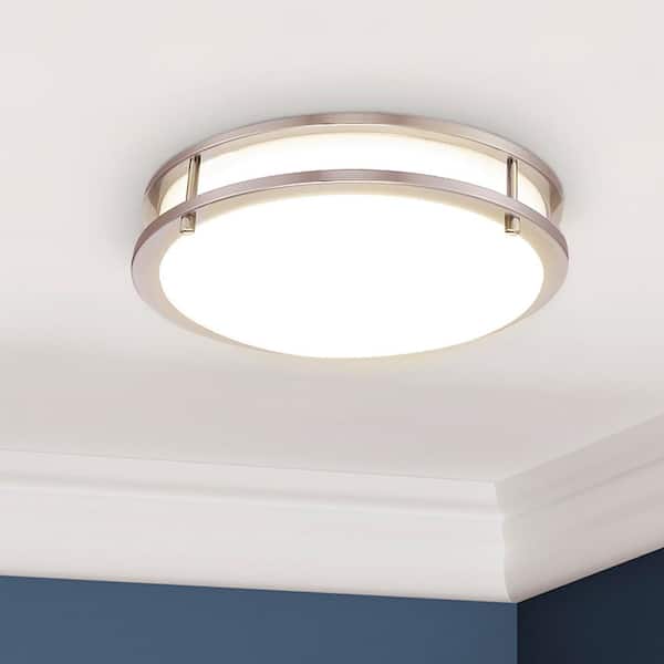 14 in. Satin Nickel LED Ceiling Mount Fixture, 5 CCT 2700K-5000K, 2100 Lumens, Dimmable