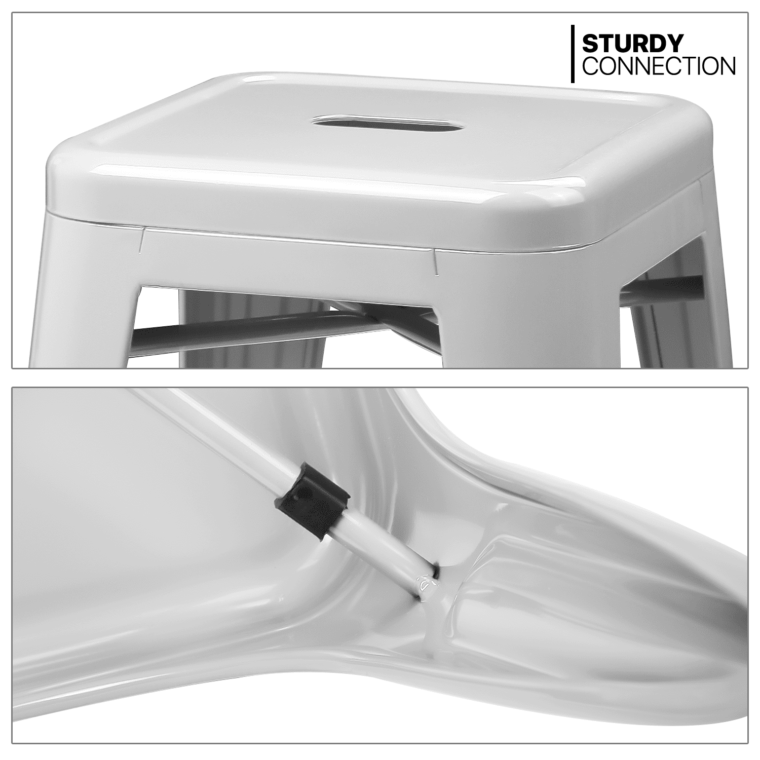 MoNiBloom Set of 4 Metal Bar Stools 24.5 Inch Stackable Counter Height Barstools Backless Rustic Kitchen Dining Chairs, White