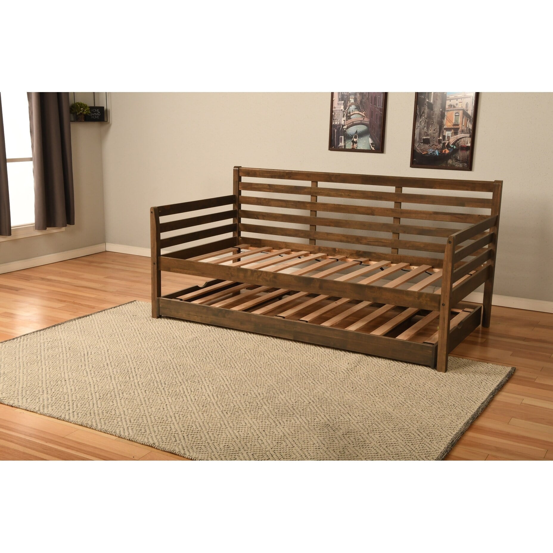 Somette Boho Daybed with Additional Pop Up Bed Rustic Walnut