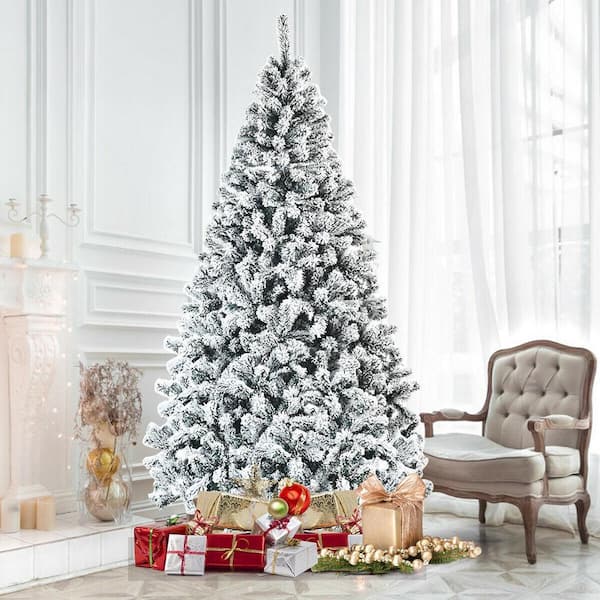 7.5 ft. Unlit Premium Snow Flocked Hinged Artificial Christmas Tree with Metal Stand