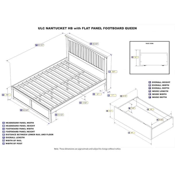 Nantucket White Queen Solid Wood Storage Platform Bed with Flat Panel Foot Board and 2 Bed Drawers