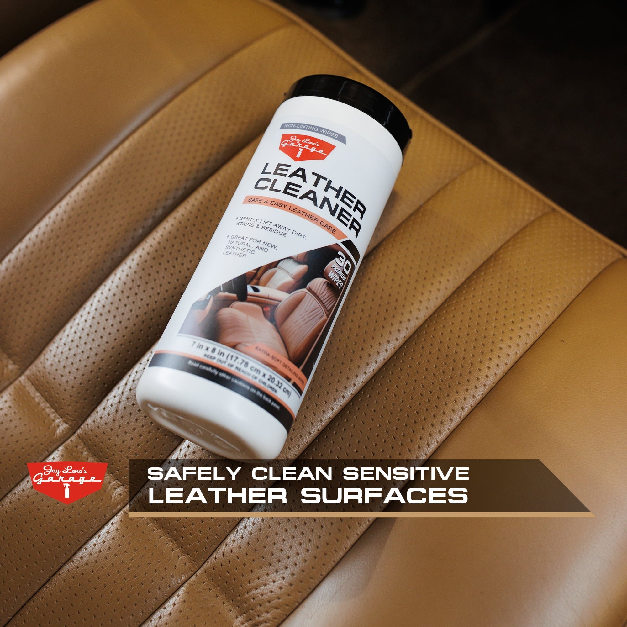 Jay Leno's Garage Leather Cleaner Wipes (30 Count) - Clean & Protects Car Leather Surfaces