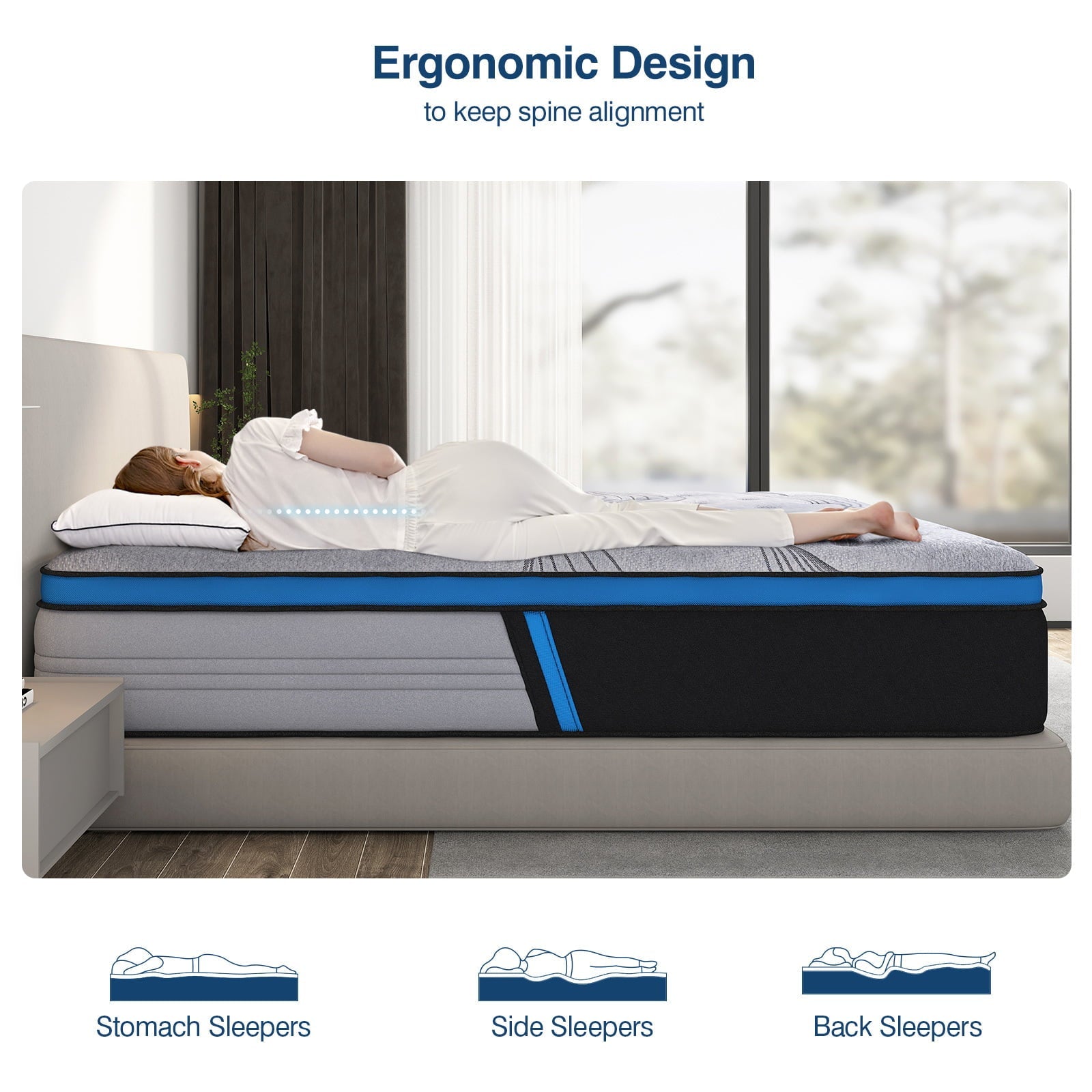 Queen Size Firm, 12-Inch Hybrid Mattress in a Box, Innerspring and Gel Memory Foam, Gray, Pillow Top