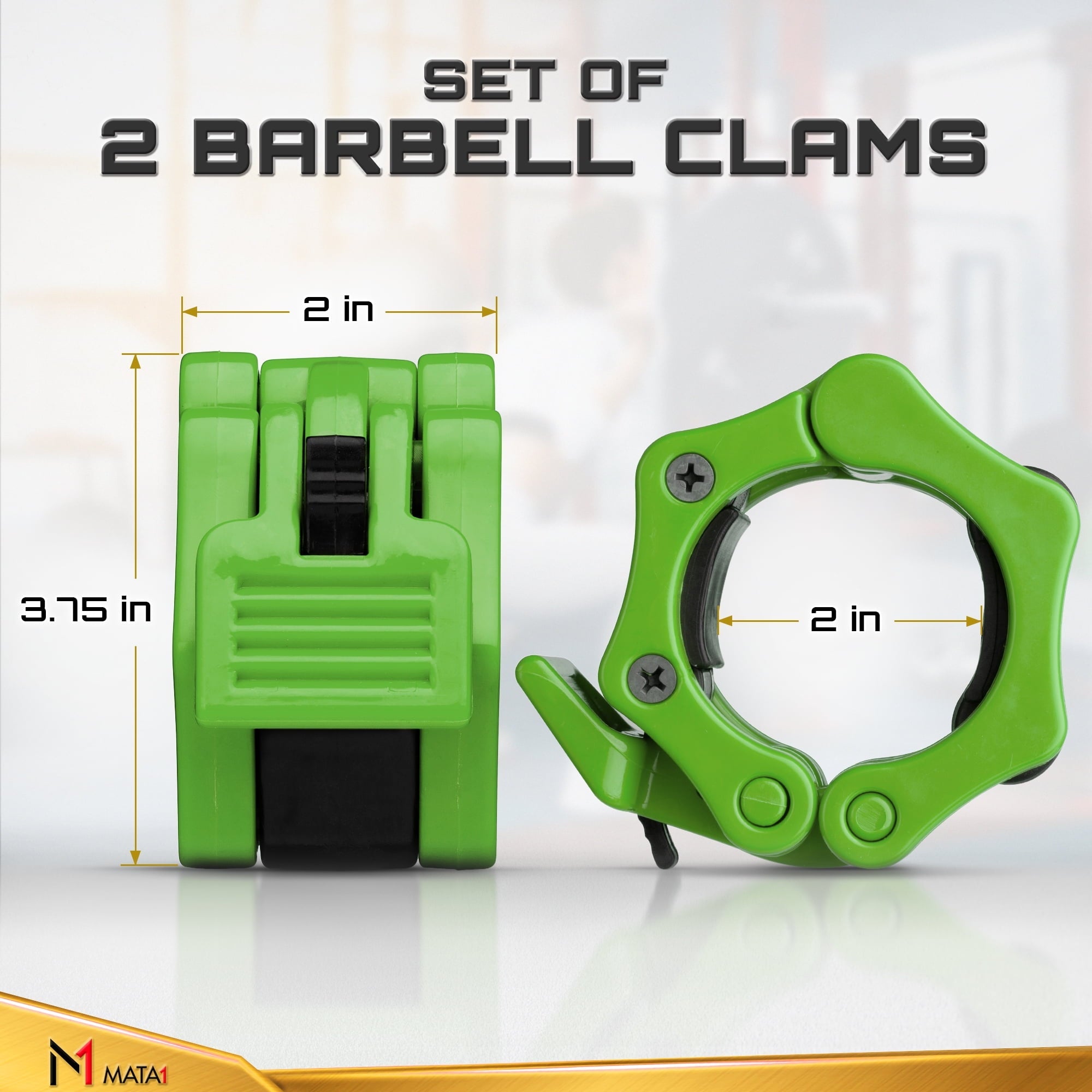 2 inch Olympic Barbell Clips Clamp Barbell Collars Set of 2 Green by Mata1-USA
