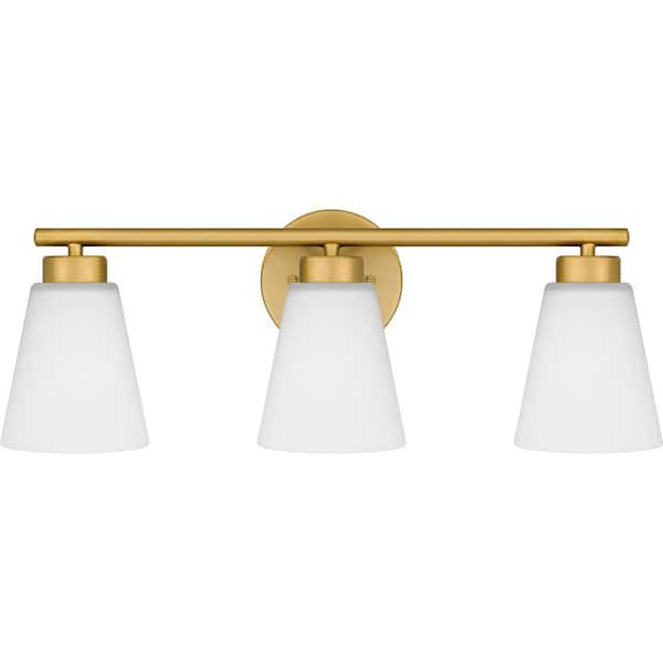 Eastburn 22 in. 3-Light Gold Vanity Light with Frosted Glass Shades