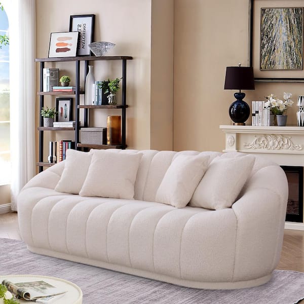 Fullbright 87 in W Round Arm Boucle Fabric Modern Japandi Style Couch in White