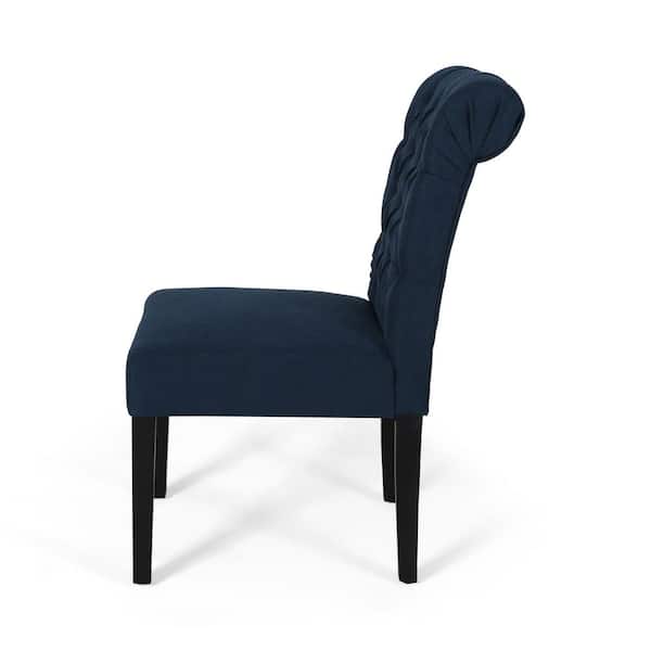 Broxton Navy Blue and Matte Black Fabric Dining Chairs (Set of 2)