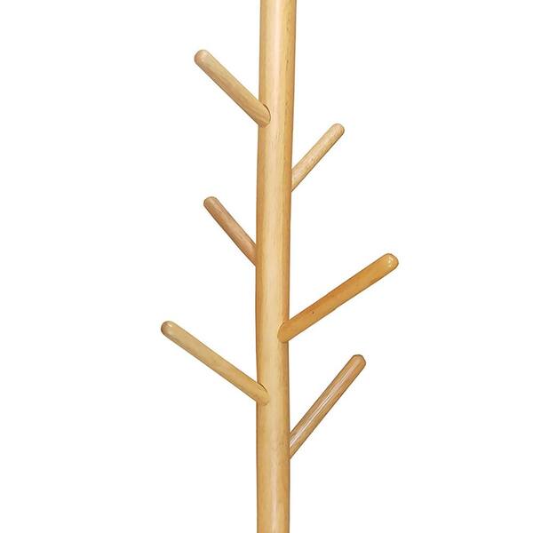 White and Bamboo Coat Rack Free Standing Hall Tree 6 Hooks