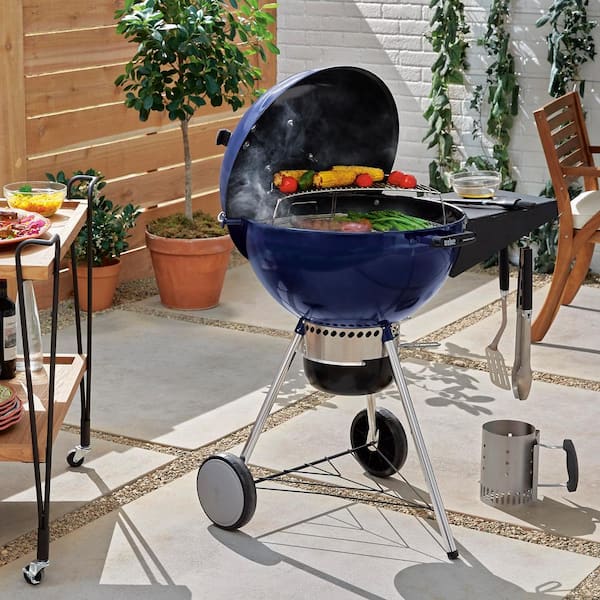 22 in. Master-Touch Charcoal Grill in Deep Ocean Blue with Built-In Thermometer