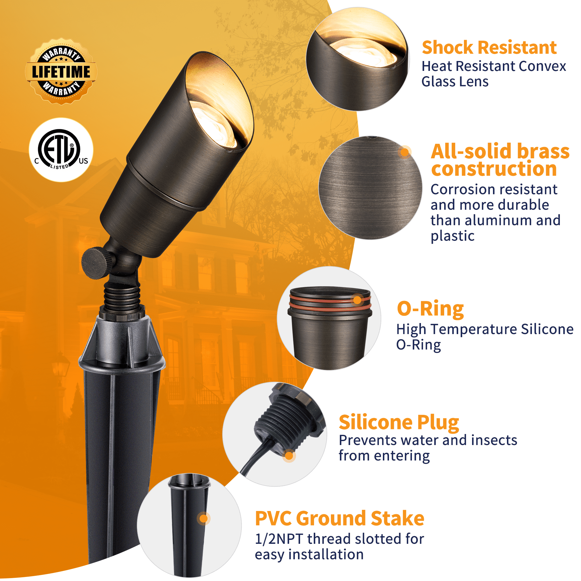 Gardenreet Mini Solid Brass Landscape Spotlight,12V Low Voltage Uplight Outdoor LED Landscape Light Fixture Without Bulb