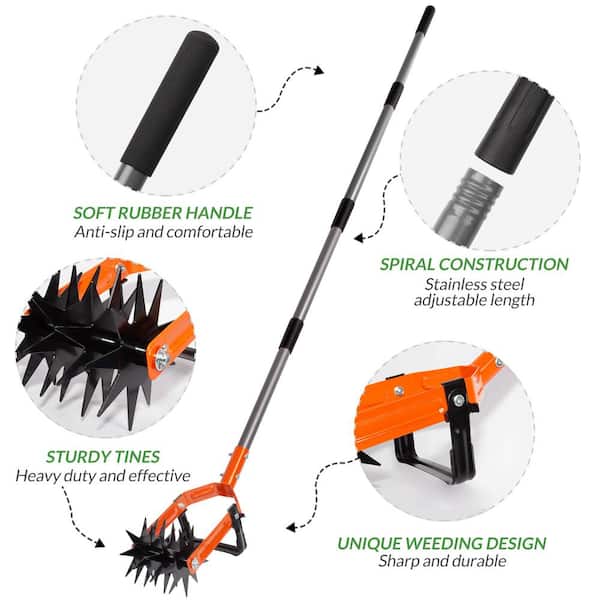 73 in. Rotary Cultivator Tool, Adjustable Garden Hand Tiller with Stainless Steel Pole, 2-in-1 Garden Cultivator Tool