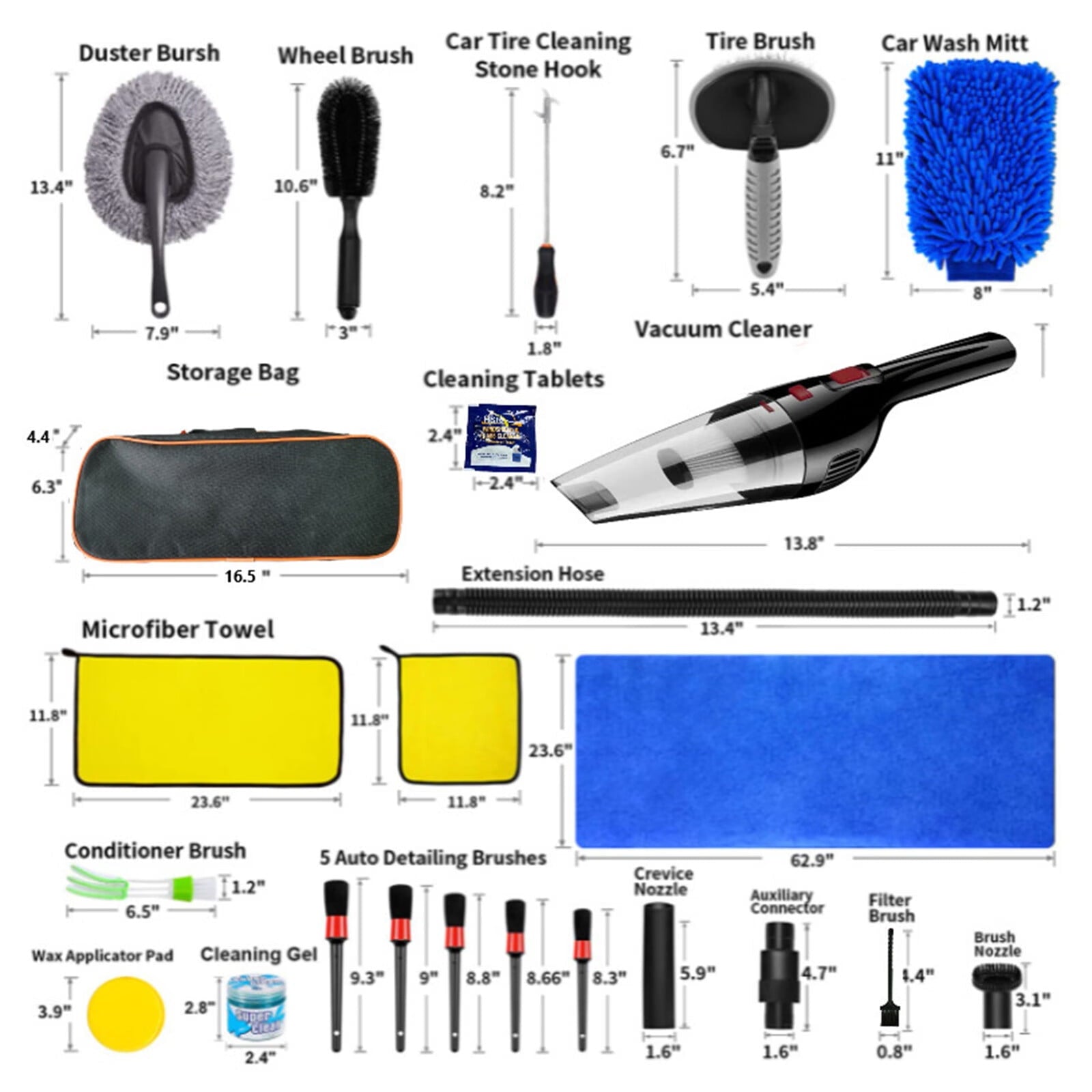Randolph Efficient Complete Car Interior Vacuum Cleaner Set 33 Piece Set Tire Cleaning Tool Car Wash Brush