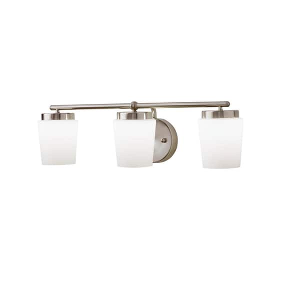 Jackson Park 22 in. 3-Light Brushed Nickel Integrated LED Bathroom Vanity Light Bar with Frosted Glass